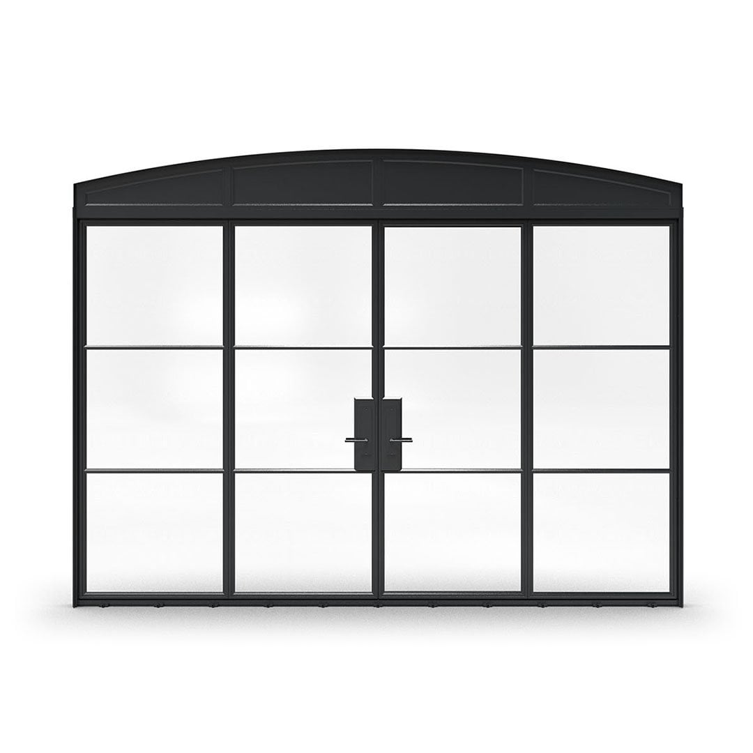 Euroline Thermal Steel outswing bifold door in carbon black, shown on white.
